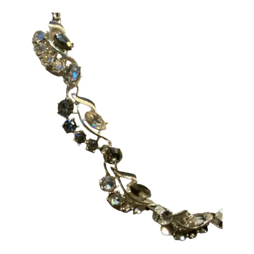 Coro Silver Necklace Clear Gray Stones Vintage - Picture 9 of 10